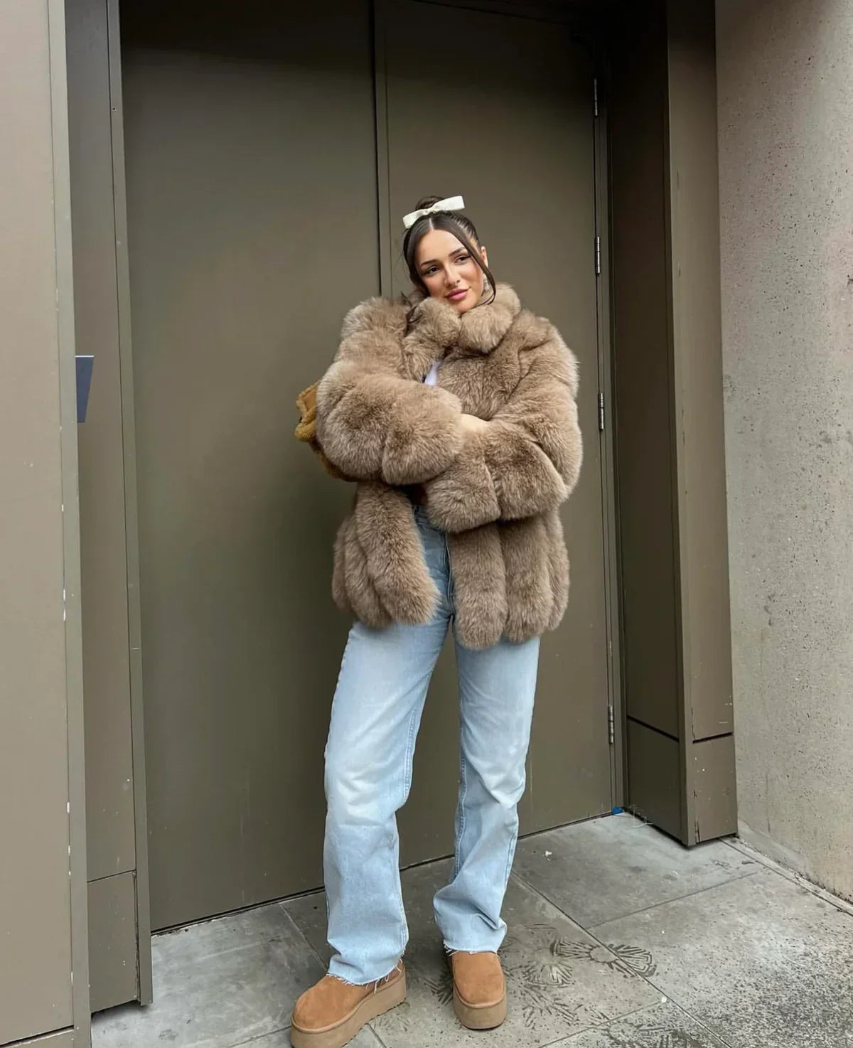 STRAIGHT ROWS LONG COAT TAUPE