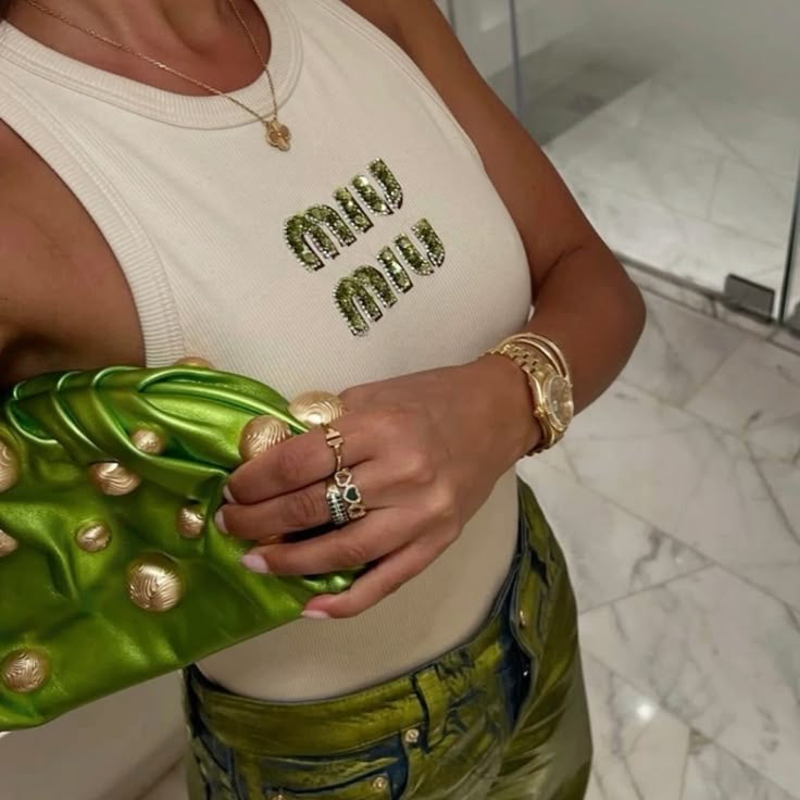 MIU GREEN LETTERS TANK TOP