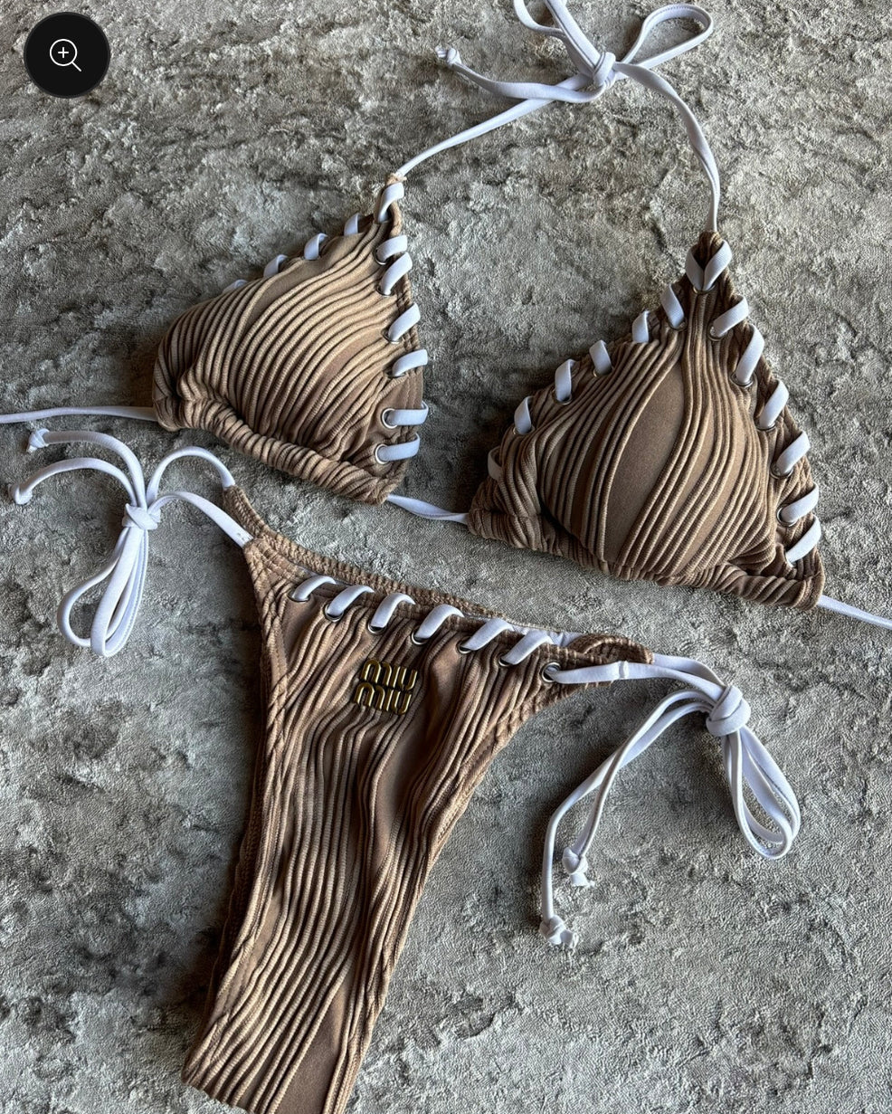 MIU BROWN WHITE BIKINI